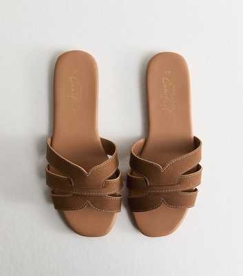 Tan Faux Suede Interwoven Strap Flat Mule Sandals