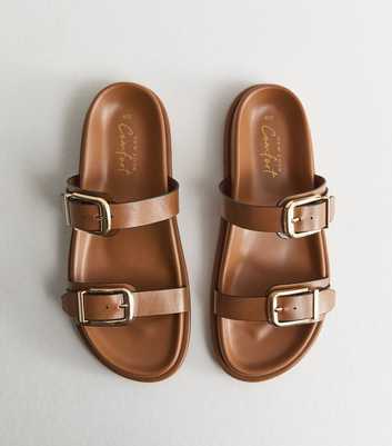 Tan Faux Leather Buckled Strap Sandals