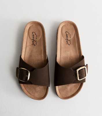 Brown Faux Suede Buckled Strap Mule Sandals