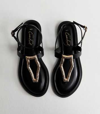 Black Faux Leather Metal Detail Sandals