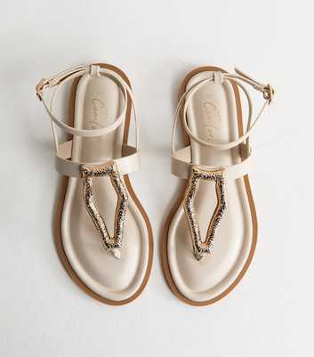 Off White Faux Leather Metal Detail Sandals