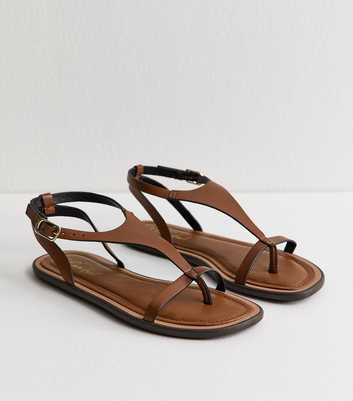 Brown Faux Leather Thong Sandals
