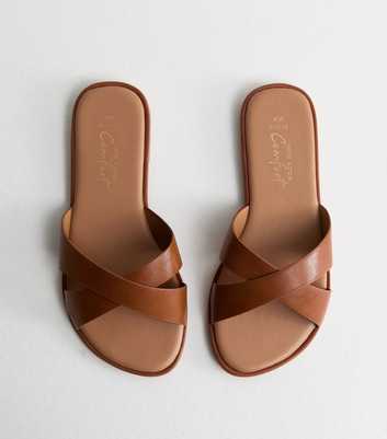 Wide Fit Tan Faux Leather Crossover Mule Sandals