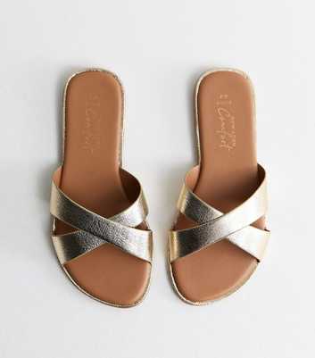 Wide Fit Gold Faux Leather Crossover Mule Sandals