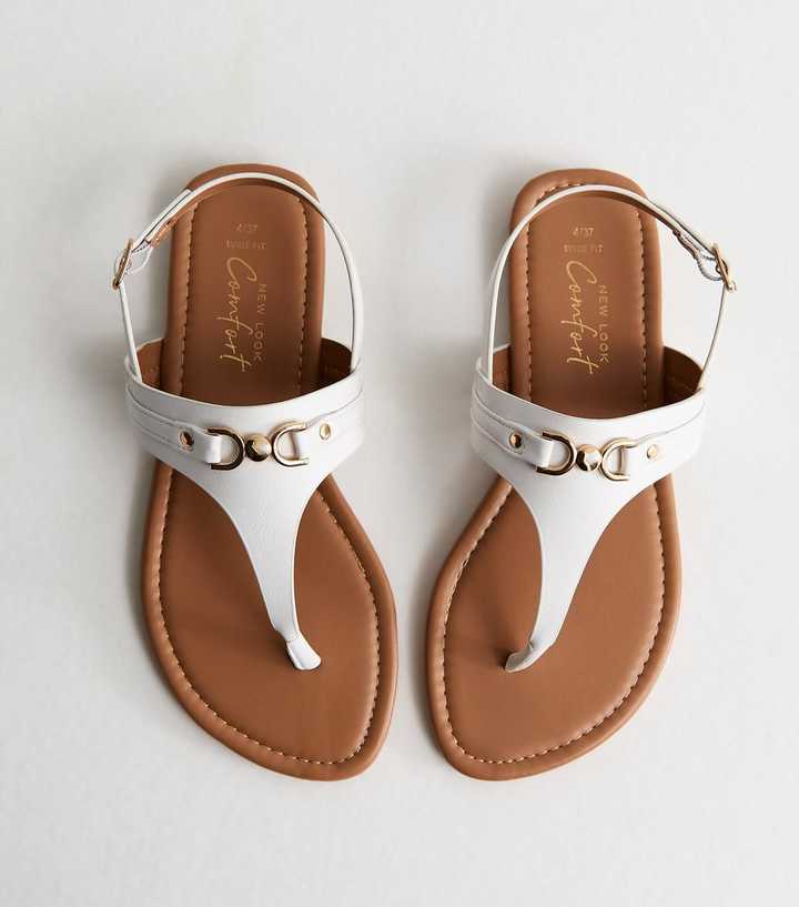 Wide Fit White Faux Leather Toe Post Sandals