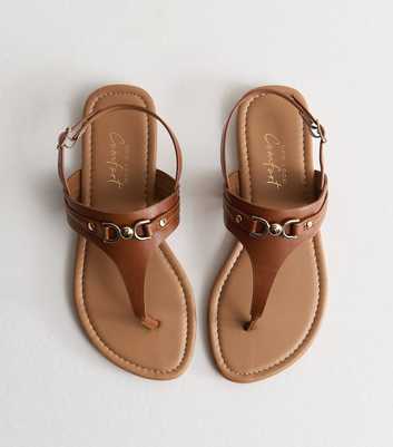 Wide Fit Tan Faux Leather Toe Post Sandals