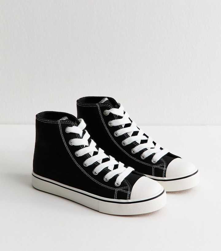 Black Canvas Contrast Trim High Top Trainers