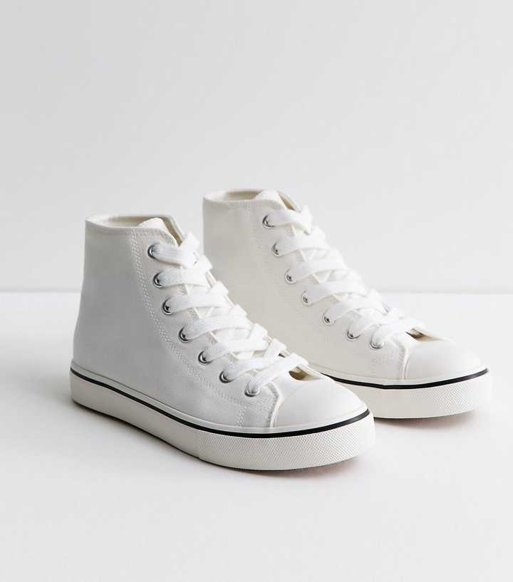 White Cotton Canvas High Top Sneakers