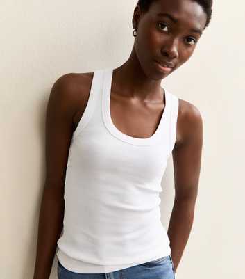 Tall White Ribbed Scoop Neck Vest