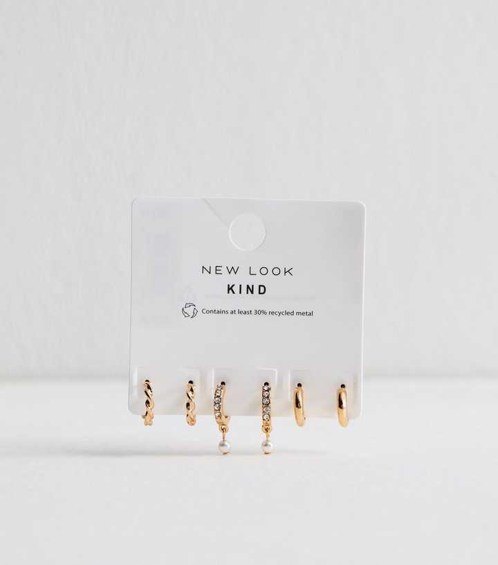 Gold Tone Pack Of 3 Faux Pearl Mini Hoop Earrings
