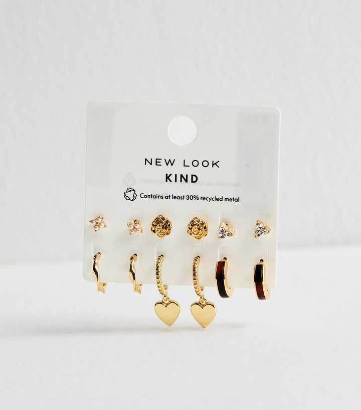 Pack of 6 Gold Tone Mixed Stud and Mini Hoops