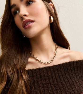 Gold Tone Chunky Oval Link Chain Necklace