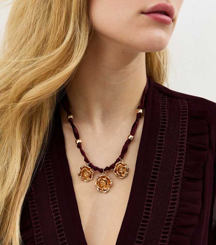 Burgundy Rose Charm Necklace