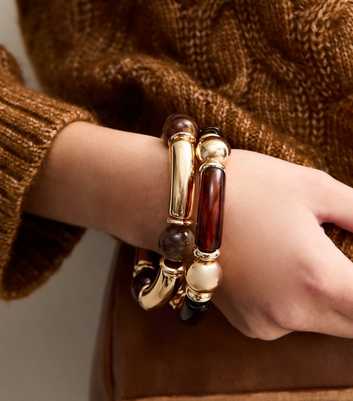Pack Of 2 Gold Tone Beaded Bracelets