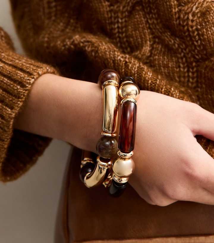 Pack Of 2 Gold Tone Beaded Bracelets