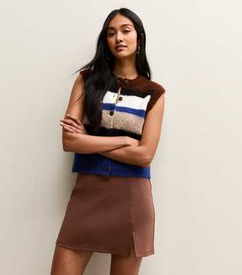 Dark Brown Jersey Front Split Mini Skirt