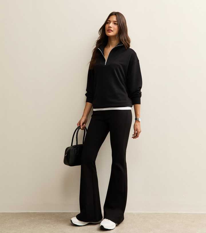 Black Ponte Jersey Flared Trousers