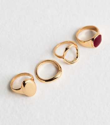 Pack of 4 Gold Tone Abstract Rings