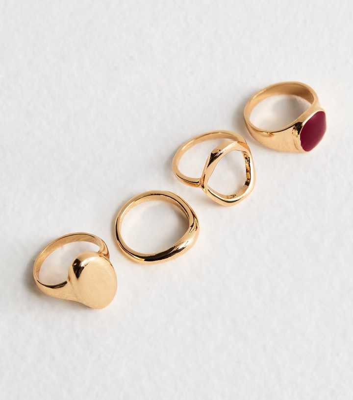 Pack of 4 Gold Tone Abstract Rings