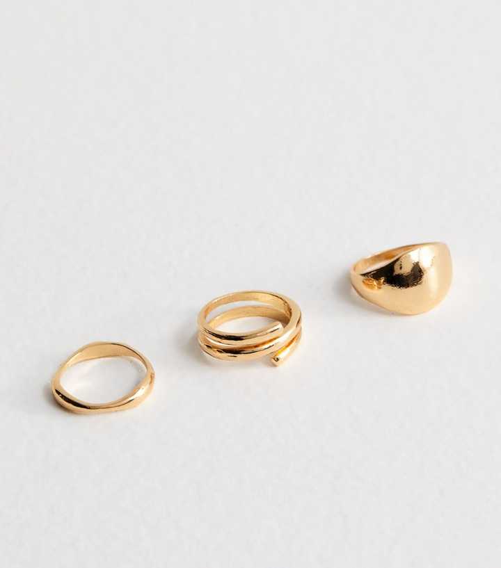 Pack of 3 Gold Tone Sleek Chunky Rings