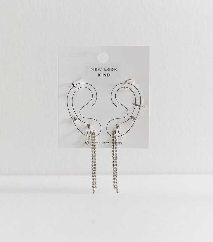 Silver Tone Pack of 6 Diamante Embellished Earrings