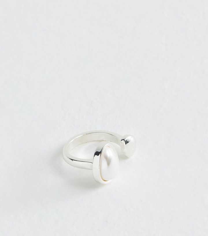 Silver Tone Faux Pearl Wrap Around Ring