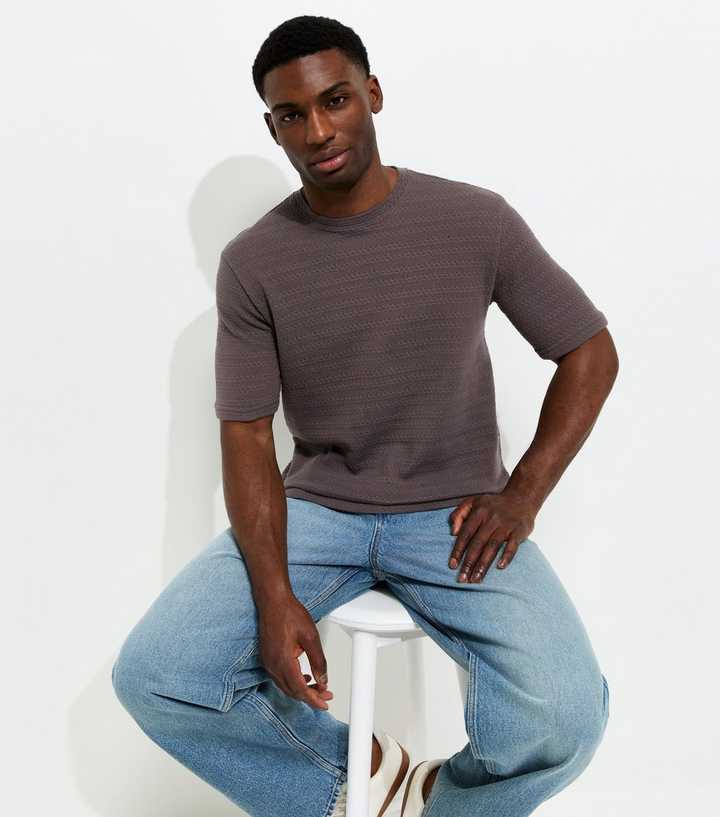 Only & Sons Grey Regular Textured Cotton T-Shirt