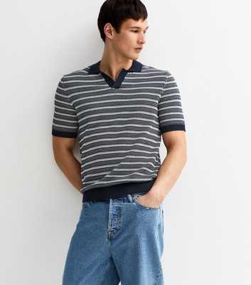 Only & Sons Navy Geometric Knit Polo Shirt