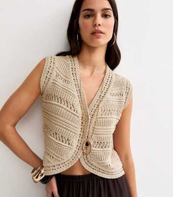 Oatmeal Knit Lader Stitch Waistcoat