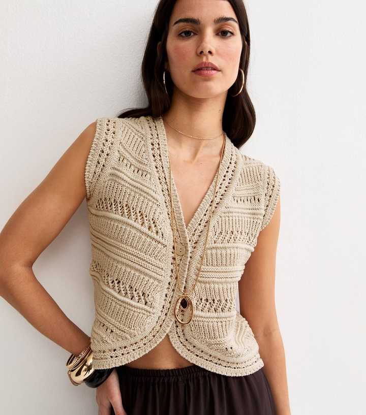 Oatmeal Knit Lader Stitch Waistcoat