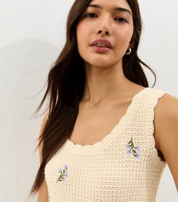 Cream Cotton Rich Embroidered Flower Knit Vest