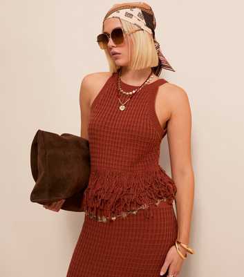 Dark Red Fringed Hem Cotton Rich Vest