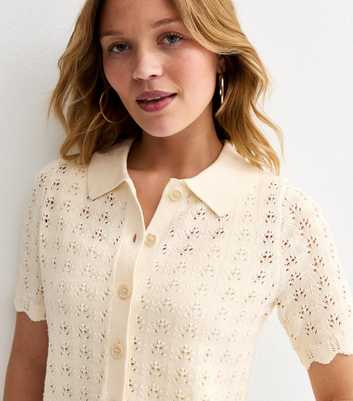 Cream Cotton Rich Pointelle Button Up Short Sleeve Cardigan