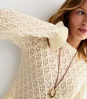 Cream Cotton Rich Pointelle Frill Trim Jumper