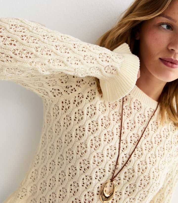 Cream Cotton Rich Pointelle Frill Trim Jumper
