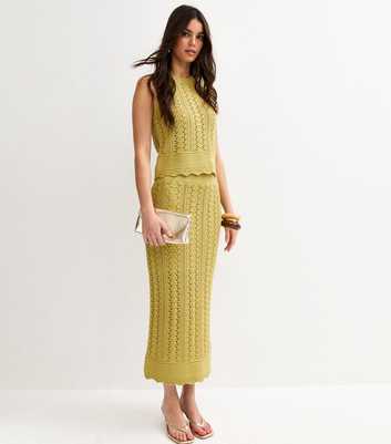 Green Cotton Rich Scallop Hem Pointelle Knit Skirt