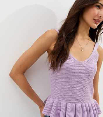 Lilac Cotton Rich Textured Knit Peplum Cami Vest