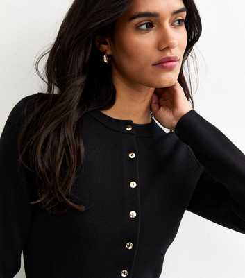 Black Compact Knit Crew Neck Cardigan