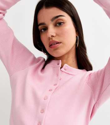 Light Pink Compact Knit Crew Neck Cardigan