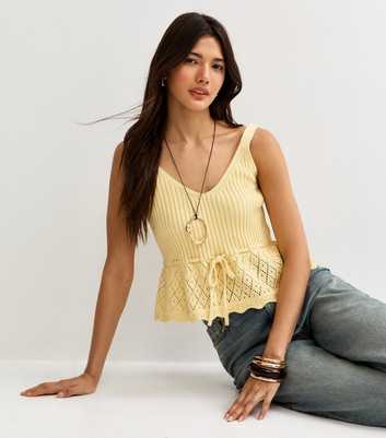 Yellow Cotton Rich Tie Waist Peplum Vest