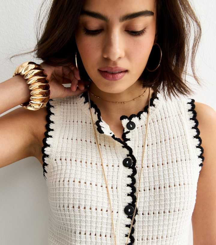 Cream Cotton Rich Blanket Stitch Contrast Trim Waistcoat