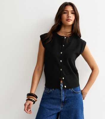 Black Knit Abstract Button Waistcoat
