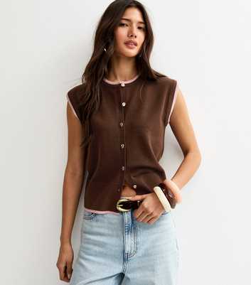 Pink Contrast Trim Knit Waistcoat