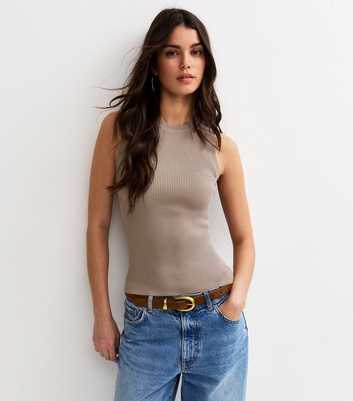 Mink Lightweight Rib Crew Neck Vest Top