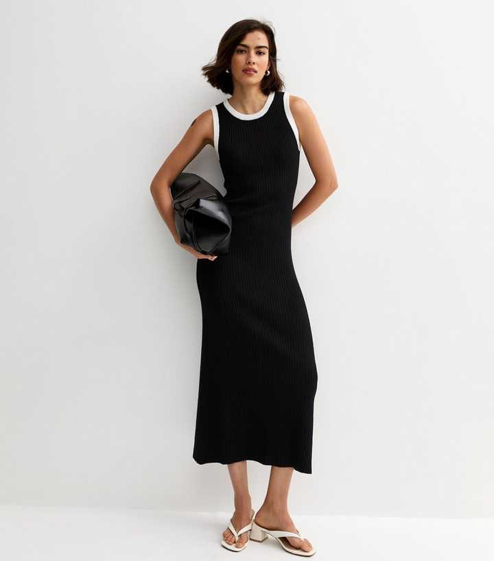 Black Contrast Tipping Midi Dress
