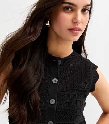 Black Cotton Rich Crochet Look Knit Waistcoat
