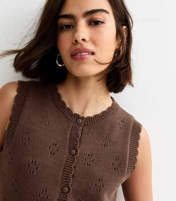 Brown Stitch Cotton Rich Detail Scallop Trim Waistcoat