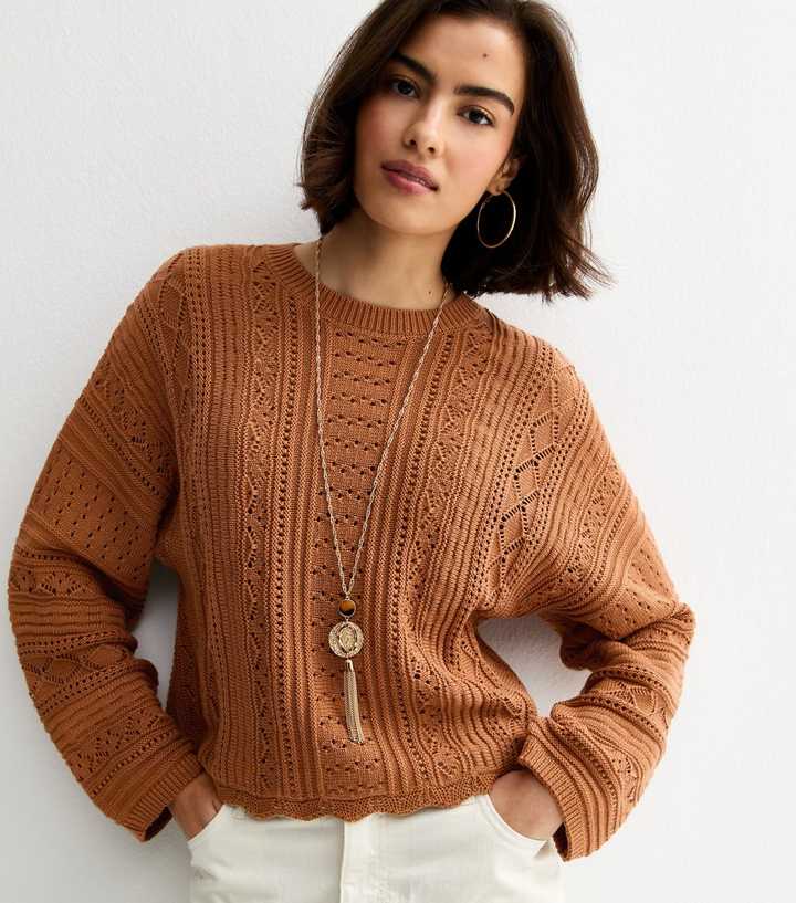 Tan Cotton Rich Stitch Knit Batwing Sleeve Jumper