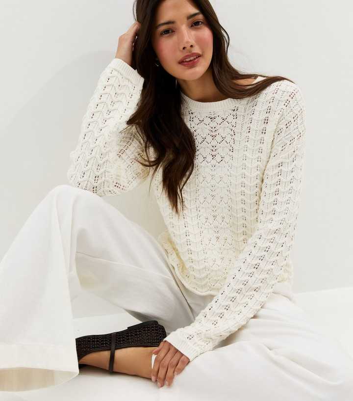 Cream Cotton Rich Open Stitch Jumper