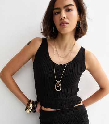Black Cotton Rich Stitchy-Hem Scoop Neck Vest